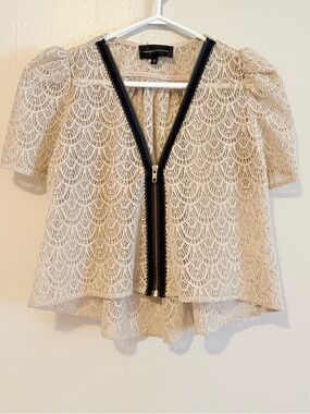 Corey Lynn Calter Cream Lace Top with Black Zip Trim